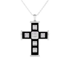 Black And White Cross Pendant 7/8Ctw(Black Cross Mens Pendant)
